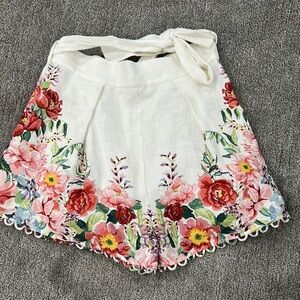 Zimmermann High Waist White and Red Floral Shorts